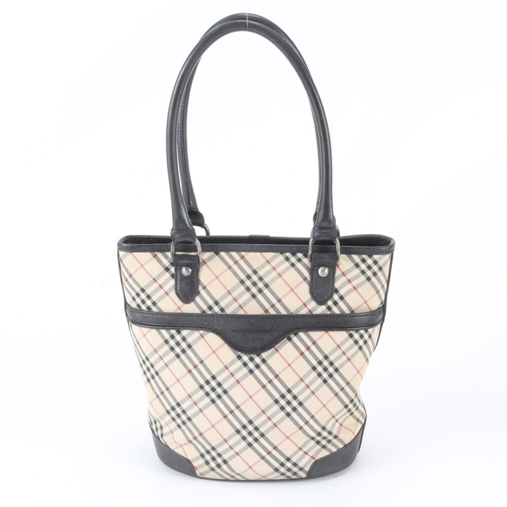 Burberry Nova Check Leather Tote Bag, Shoulder Handbag, Beige/Black, Women's